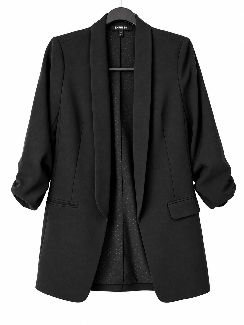 Express Black Open-Front Cuff Sleeve Longline Blazer | Business Casual | Work